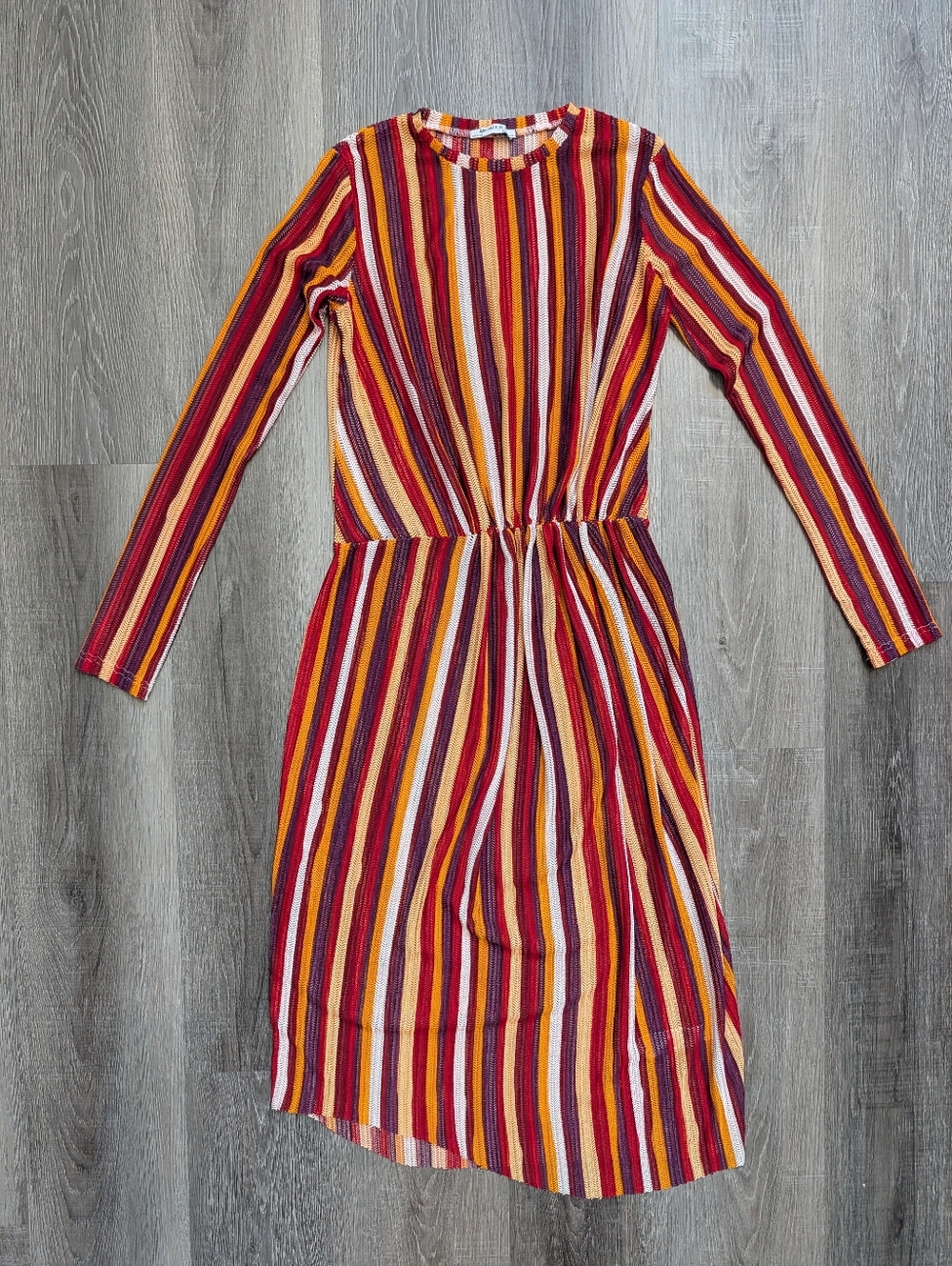 Zara Trafaluc Dress Womens Medium Crochet Knit Cover Up Boho Striped Long Sleeve